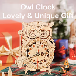 Robotime 3D Wooden Puzzle Owl Alarm Clock Model Kits for Adults Gift