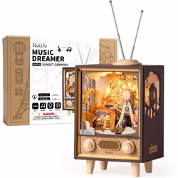 Robotime 3D Puzzles Wooden Music Box Sunset Carnival Model for Adult
