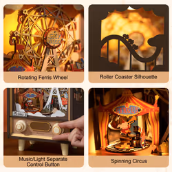 Robotime 3D Puzzles Wooden Music Box Sunset Carnival Model for Adult