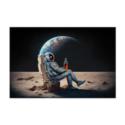 Astronaut Drinking Beer on Moon While Watching Earth Destroy Modern Canvas Painting Posters Prints Living Room Wall - antique brass, 40x60cm No Frame
