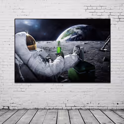 Astronaut Drinking Beer on Moon While Watching Earth Destroy Modern Canvas Painting Posters Prints Living Room Wall Art - multicolor, 40x60cm No Frame