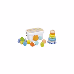 Amazon Basics Wooden Shape Sorter and Rainbow Stacker Classic Baby Toy Set, Medium, Multicolor