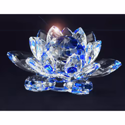 LARGE BLUE CRYSTAL LOTUS FLOWER ORNAMENT WITH GIFT BOX CRYSTOCRAFT