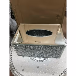 Silver Crushed Diamante Crystal Luxury Tissue Box Cover Holder Elegant