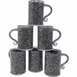 Silver Glass Mug Turkish Coffee Tea Cup Set Of 6 With Silver Trimmings