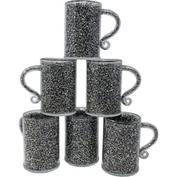 Silver Glass Mug Turkish Coffee Tea Cup Set Of 6 With Silver Trimmings