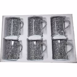 Silver Glass Mug Turkish Coffee Tea Cup Set Of 6 With Silver Trimmings