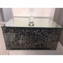30cm Crushed Crystal Diamond Silver Bread Bin Glass Box Jar Kitchen