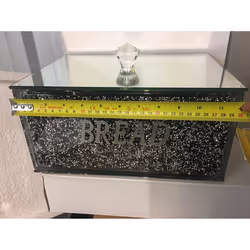 30cm Crushed Crystal Diamond Silver Bread Bin Glass Box Jar Kitchen