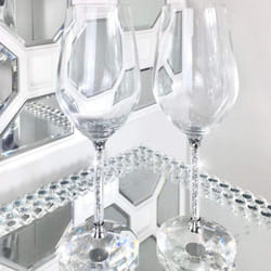 Crushed Diamond Wine Glasses Pair Set of 2, Crystal Filled Giftbox