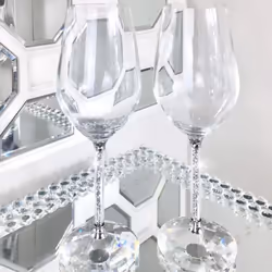Crushed Diamond Wine Glasses Pair Set of 2, Crystal Filled Giftbox