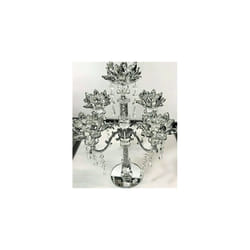 Crushed Diamond Candle Holder Silver Crystals 5 Flower Tier Lotus