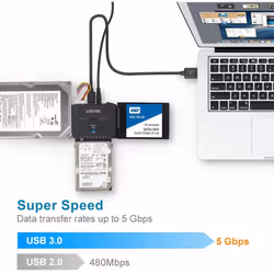 Unitek USB 3.0 to IDE and SATA Converter External Hard Drive Adapter Kit for Universal 2.5/3.5 HDD/SSD Hard Drive Disk, One Touch Backup Function and
