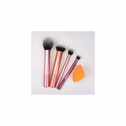 REAL TECHNIQUES,5 Count (Pack of 1) Everyday Essentials Makeup Brush Complete Face Set (Miracle Complexion Sponge, Expert Face, Blush, Setting and