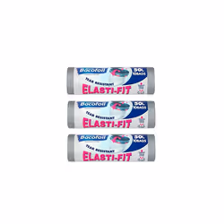 Bacofoil 3 x Elasti-fit Bin Liners 50L Kitchen Bins 10 Bags on a Roll Total 30 Bagsâ¦