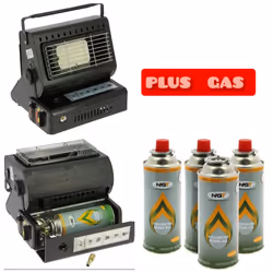 Portable Bivvy Heater Stove 1.3kw & 4 Pack Butane Gas Canisters.Fishing Tent Cam