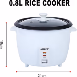 Artech White 0.8L Rice Cooker Non-Stick Removable Bowl 350W