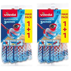 Vileda Supermocio 3Action XL Mop Head Replacement 2 Twin Packs