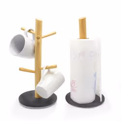 Kitchen Roll and 6 Mug Tree Holder Stand Cup Rack Counter Organiser
