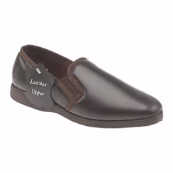 SLEEPERS HADLEY MENS SOFT LEATHER PADDED SLIP ON TWIN GUSSETS SLIPPER - Brown, UK 8 / EU 42 / US 9