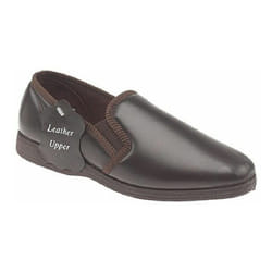 SLEEPERS HADLEY MENS SOFT LEATHER PADDED SLIP ON TWIN GUSSETS SLIPPER - Brown, UK 8 / EU 42 / US 9