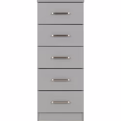 Grey Bedroom Furniture - Bedside Storage Cupboard - 5 Drawer Narrow Chest