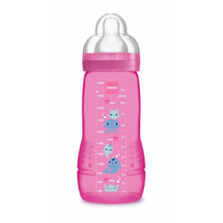 Easy Active Baby Bottle, Easy-to-Grip Ergonomic Bottle, Large Learning Bottle, MAM No. 3 Silicone Teat and Leak-Proof Lid, 4+ Months, Pink, 330 ml