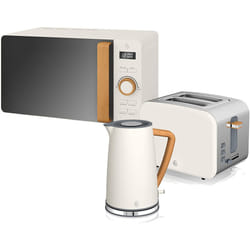 Swan Nordic Cotton White Kitchen Set with 1.7 Litre Kettle and 4 Slice Toaster, Wood Effec - Cotton White, Kettle, 2 Slice Toaster & Digital Microwave