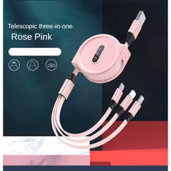 3 In 1 Charging Cable Retractable USB Charge 2.4A Fast Charging Portable Cable Micro Type-C for iPhone - pink