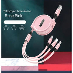 3 In 1 Charging Cable Retractable USB Charge 2.4A Fast Charging Portable Cable Micro Type-C for iPhone - pink