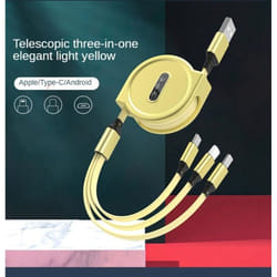 3 In 1 Charging Cable Retractable USB Charge 2.4A Fast Charging Portable Cable Micro Type-C for iPhone - yellow