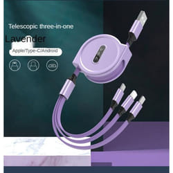 3 In 1 Charging Cable Retractable USB Charge 2.4A Fast Charging Portable Cable Micro Type-C for iPhone - purple