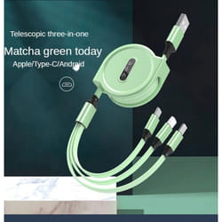 3 In 1 Charging Cable Retractable USB Charge 2.4A Fast Charging Portable Cable Micro Type-C for iPhone - green