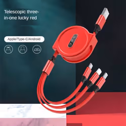 3 In 1 Charging Cable Retractable USB Charge 2.4A Fast Charging Portable Cable Micro Type-C for iPhone - red