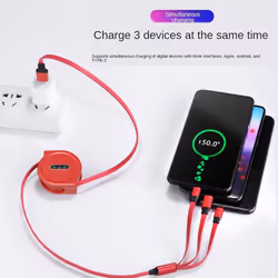 3 In 1 Charging Cable Retractable USB Charge 2.4A Fast Charging Portable Cable Micro Type-C for iPhone - black