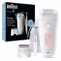 Braun Silk-épil 5 Silk-epil 5 SE5-230 Epilator, Pink, White, 28 tweezers, MicroGrip, 0.5 mm, Battery, Built-in battery