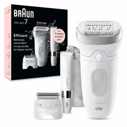 Braun Silk-épil 7 7-441, Silver, White, 40 tweezers, MicroGrip, 0.5 mm, Battery, Built-in battery