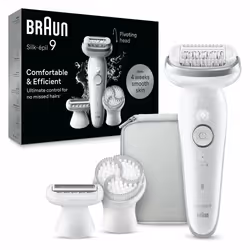 Braun Silk-épil 9 9-061, Silver, White, 40 tweezers, MicroGrip, 0.5 mm, Battery, Built-in battery