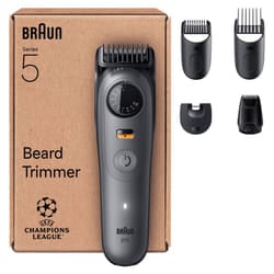 Beard Trimmer Series 5, +5 Styling Tools, Ultra Sharp Blade, 120 Min Runtime, 40 Lengths, Waterproof, PrecisionWheel & Lock, BT5525, Grey