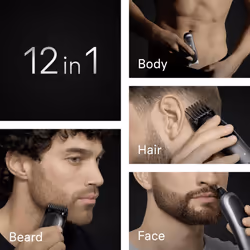All-in-One Series 7 Grooming Kit, 12in1, ProBlade & AutoSense, 120 Min, SkinGuard & Beard Fading, AquaGrip for Under Water Use, AIO7545, Grey