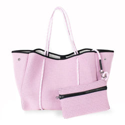 POPUPS Large Neoprene Tote Bag for Women - Everyday Designer Handbag for Travel Work and Beach with Pockets and Zipper Pouch (Pastel Purple)