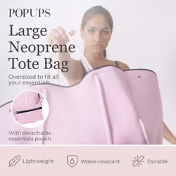 POPUPS Large Neoprene Tote Bag for Women - Everyday Designer Handbag for Travel Work and Beach with Pockets and Zipper Pouch (Pastel Purple)