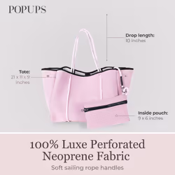 POPUPS Large Neoprene Tote Bag for Women - Everyday Designer Handbag for Travel Work and Beach with Pockets and Zipper Pouch (Pastel Purple)