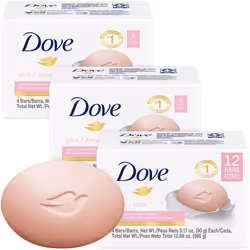 Dove Soap Pink Beauty Bar 3-Pack (12 Soap Bars) - 3-in-1 Moisturizing Face Body & Hand Soap 4.75 Oz Ea