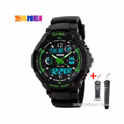Kids Shockproof Waterproof Digital Watch Outdoor Boy Sport - Green L Adult strap