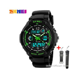 Kids Shockproof Waterproof Digital Watch Outdoor Boy Sport - Green L Adult strap