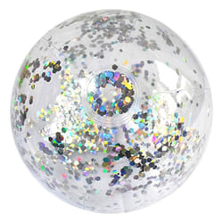 40cm/16inch Beach Ball Transparent Inflatable Swimming Pool Toy Ball with Beautiful Confetti - silver