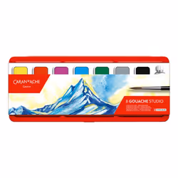 Caran d-Ache GOUACHE STUDIO, Black, Brown, Green, Grey, Red, Violet, White, Yellow, 8 pc(s)