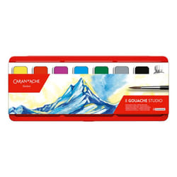 Caran d-Ache GOUACHE STUDIO water based paint Black, Brown, Green, Grey, Red, Violet, White, Yellow Palette 8 pc(s)