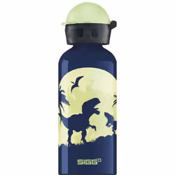 SIGG Kids Water Bottle Glow Moon Dinos, 0.4 L, Blue, Yellow, Aluminium, 6.6 cm, 197 mm, 112 g